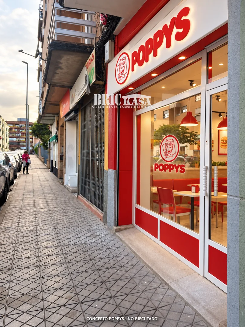 Concepto POPPYS sobre foto de una fachada en Cáceres