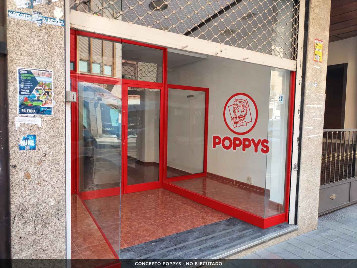 Concepto POPPYS sobre foto de una fachada en Palencia