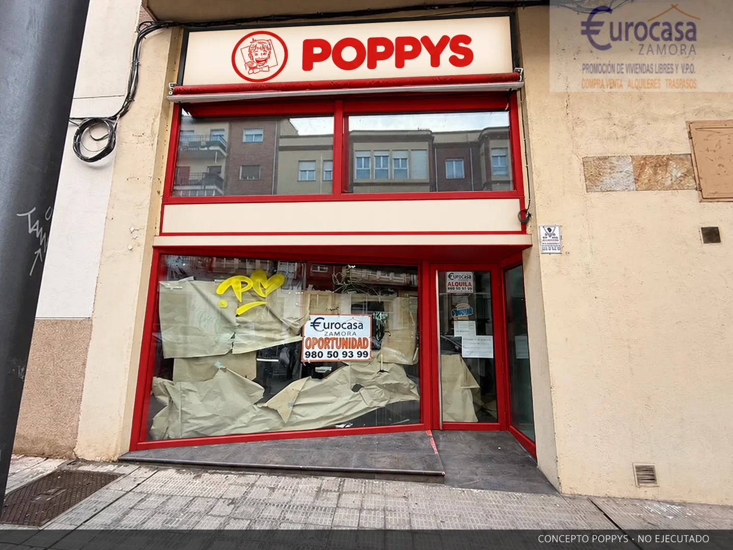 Concepto POPPYS sobre foto de una fachada en Zamora