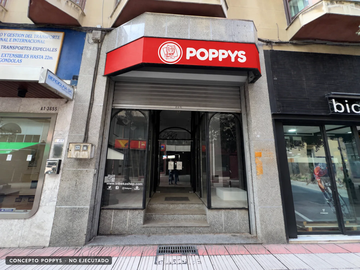 Concepto POPPYS sobre foto de una fachada en Ponferrada