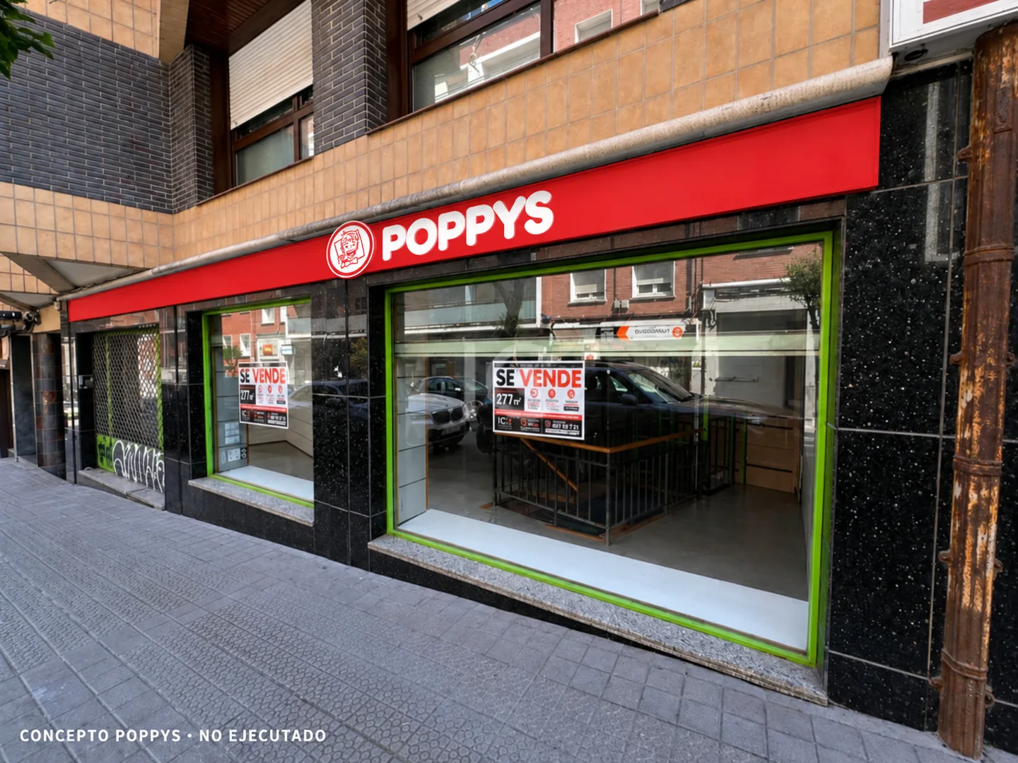 Concepto POPPYS sobre foto de una fachada en Getxo