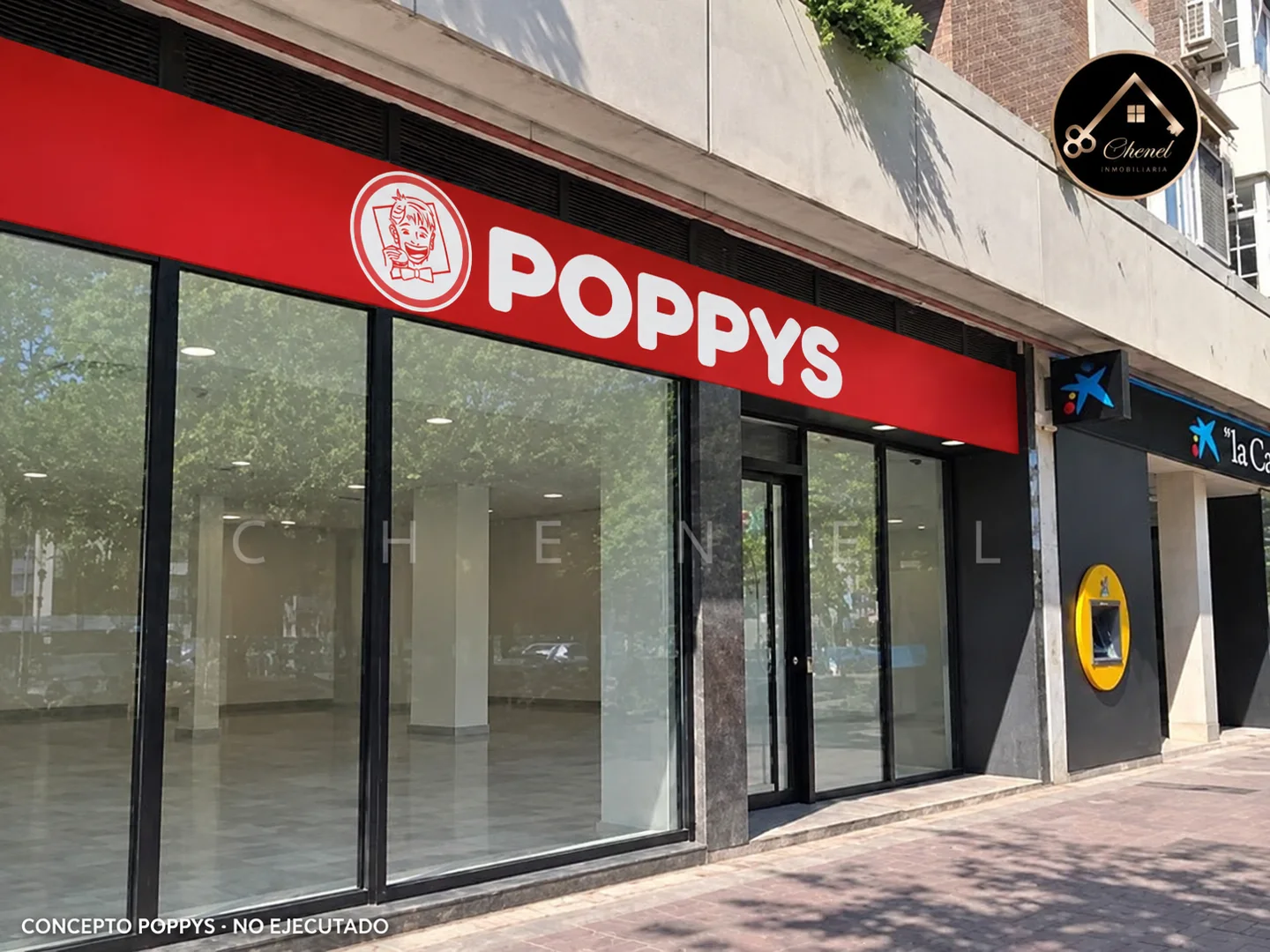 Concepto POPPYS sobre foto de una fachada en Torrejón de Ardoz
