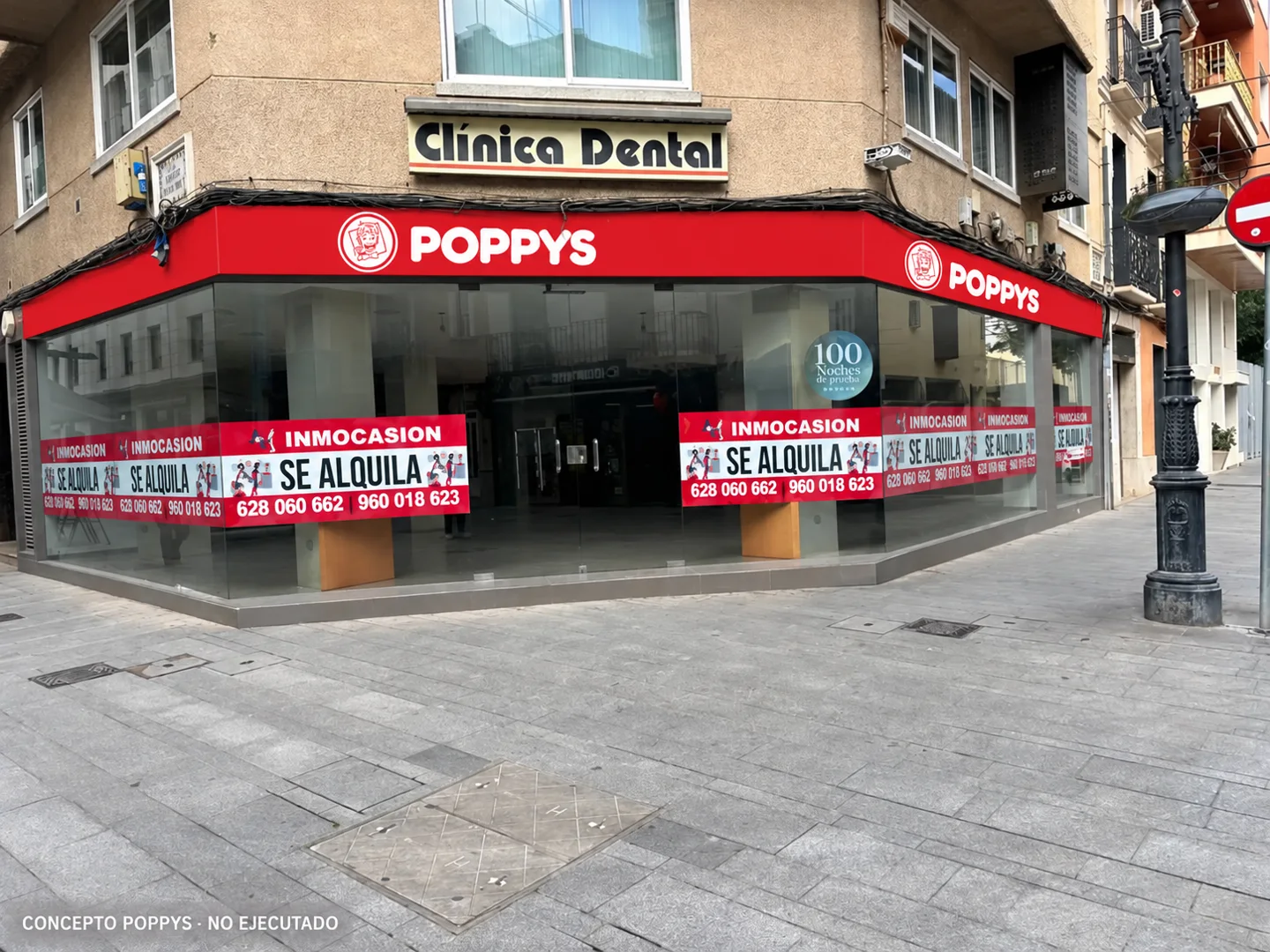 Concepto POPPYS sobre foto de una fachada en Gandia