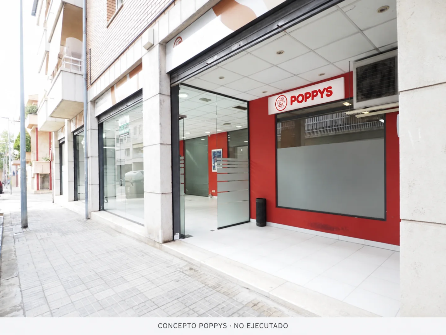 Concepto POPPYS sobre foto de una fachada en Granollers
